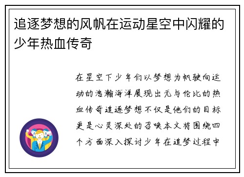 追逐梦想的风帆在运动星空中闪耀的少年热血传奇